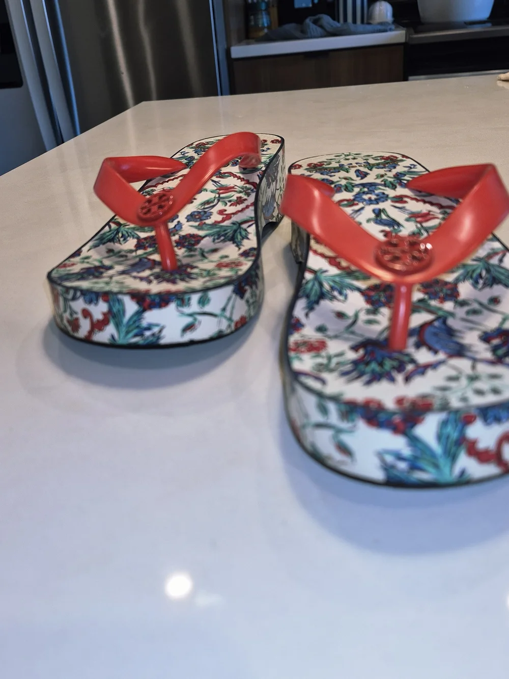 Tory Burch Red Floral Printed Flip-Flop Eva Sandals Size 5